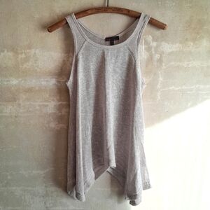 329a. beige knit t/o asymmetrical sleeveless tank top, XS